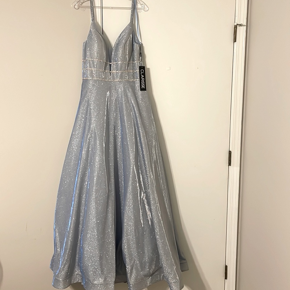NWT! Stunning shimmer blue prom dress size 14!